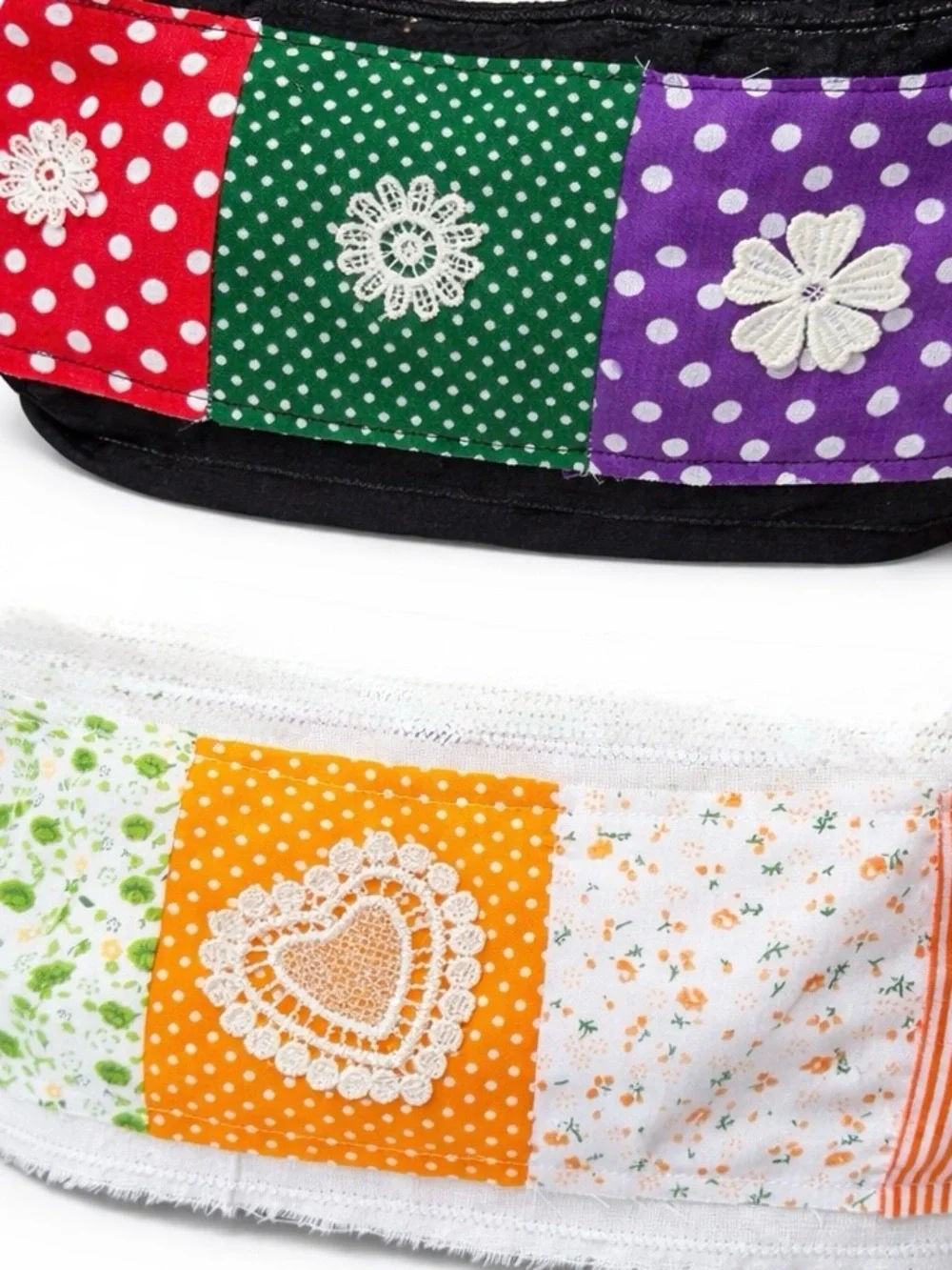 Boho Patchwork Lace Headbands Duo, Wide Fits All Cotton Linen Floral Hairbands